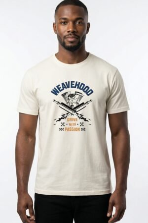 Off White Drive With Passion Graphic T-Shirt – Heavy Crew Neck Regular Fit