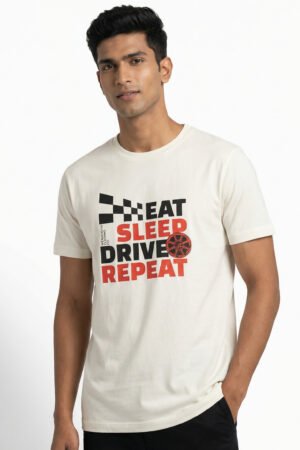 Off White Eat Sleep Drive Graphic T-Shirt – Heavy Crew Neck Regular Fit