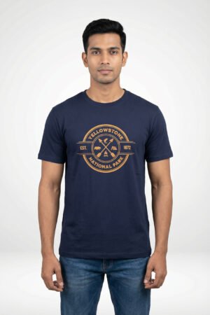 Navy Blue Yellowstone Graphic T-Shirt – Heavy Crew Neck Regular Fit
