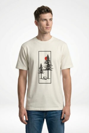 Off White Forest Escape Graphic T-Shirt – Heavy Crew Neck Regular Fit