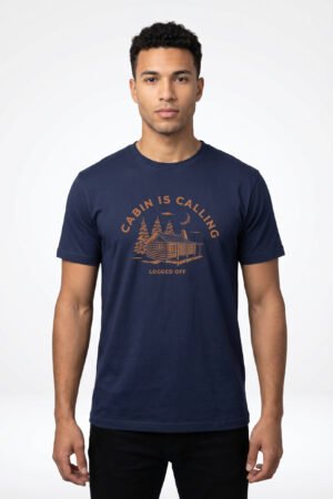 Navy Blue Cabin Is Calling Graphic T-Shirt - Heavy Crew Neck Regular Fit