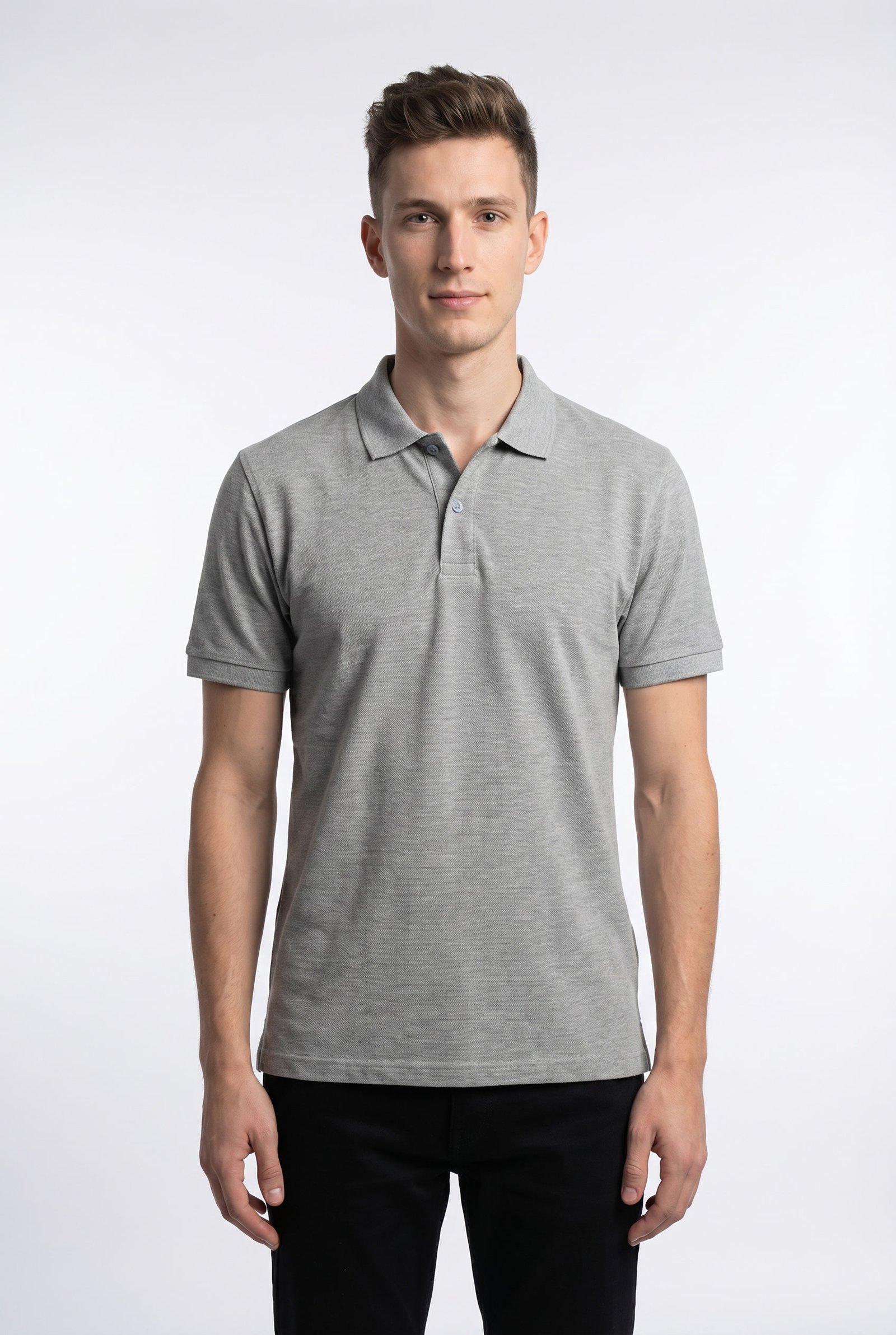 Grey Heather Polo - Single Pique Knit Regular Fit - Image 2
