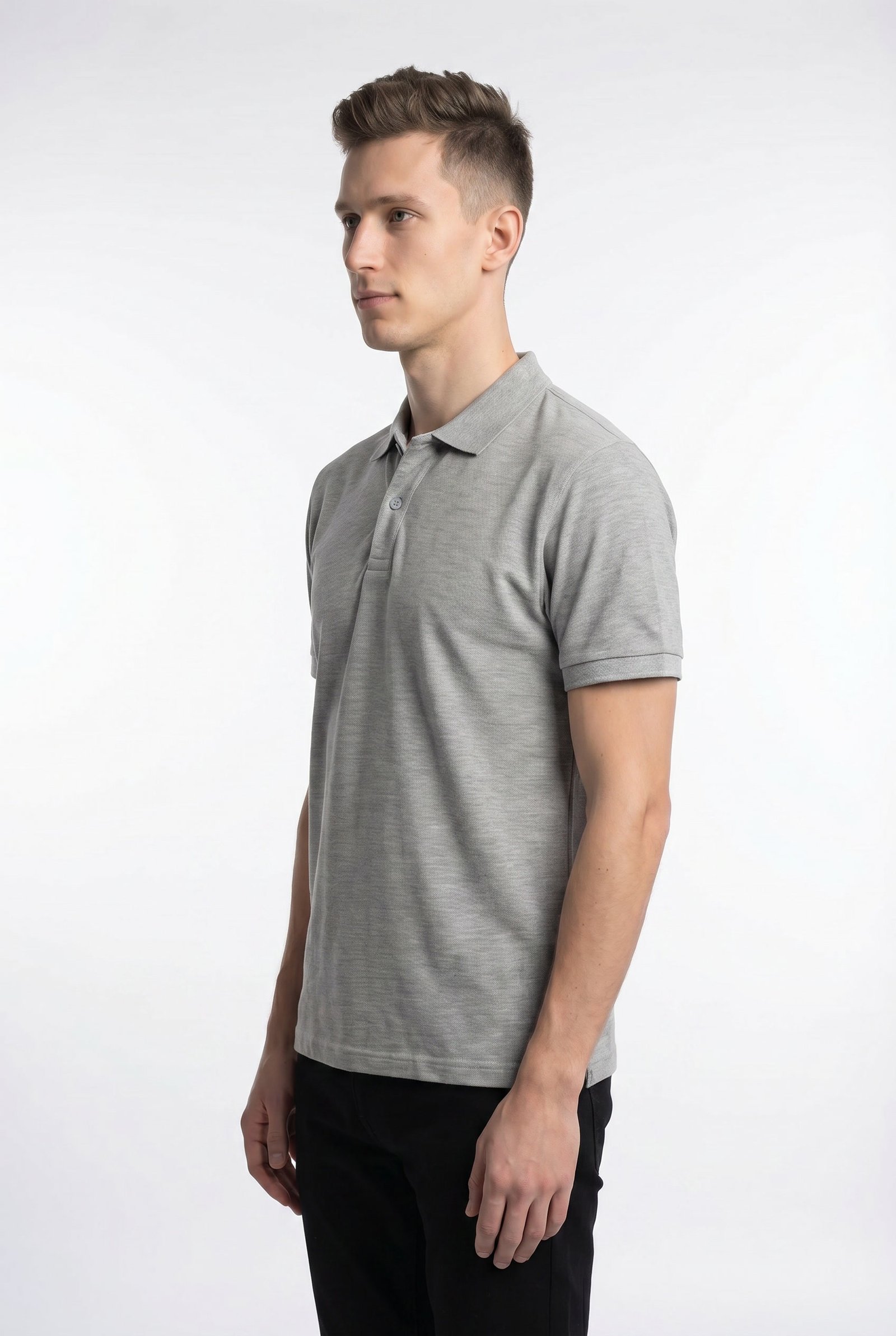 Grey Heather Polo - Single Pique Knit Regular Fit - Image 3