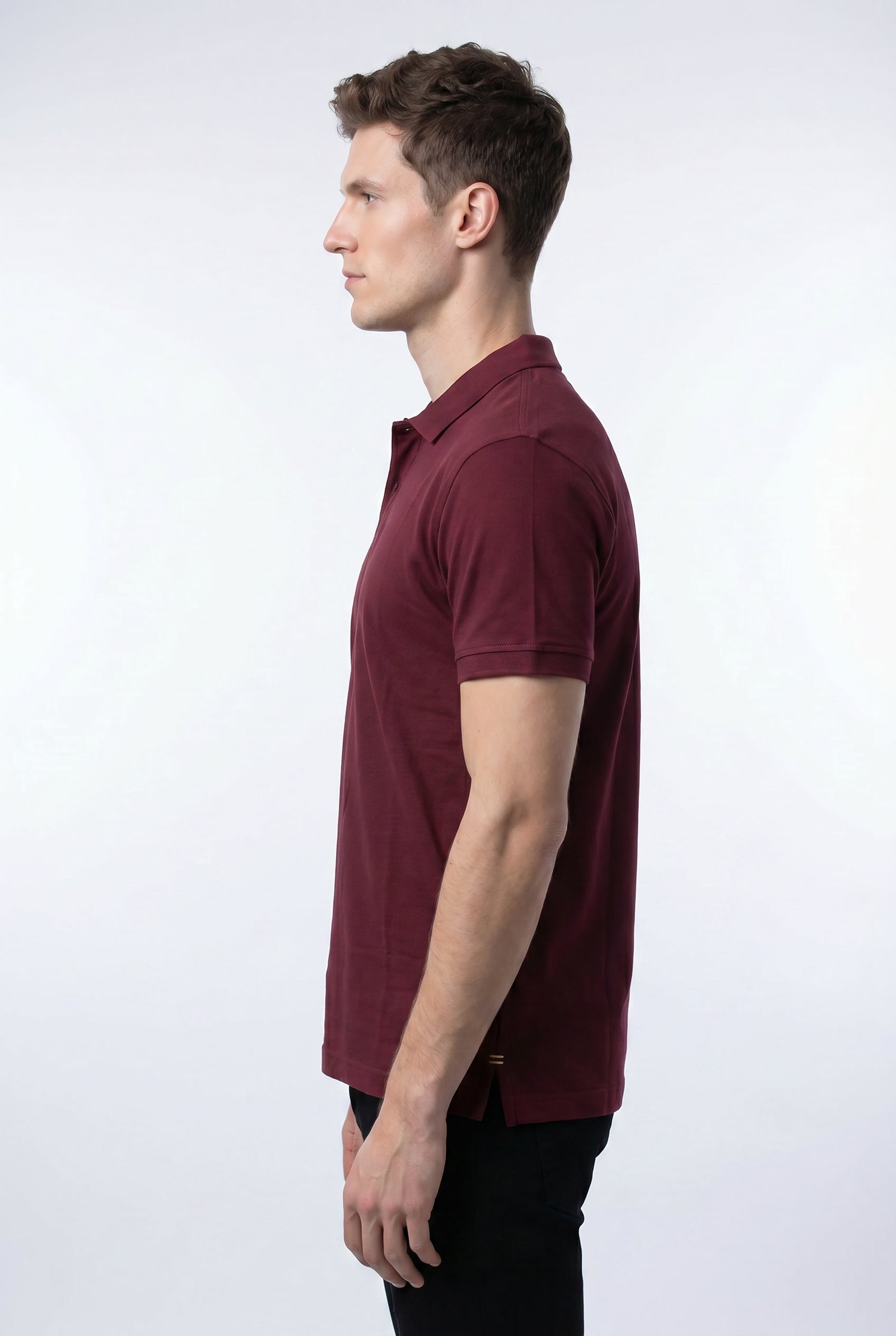 Maroon Solid Polo - Single Pique Knit Regular Fit - Image 3