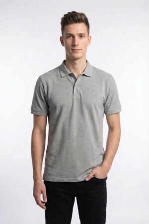 Grey Heather Polo - Single Pique Knit Regular Fit