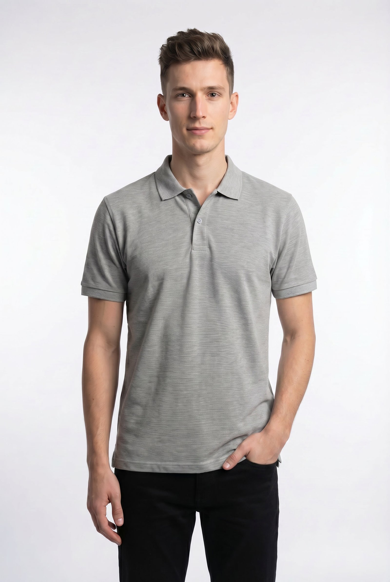 Grey Heather Polo - Single Pique Knit Regular Fit