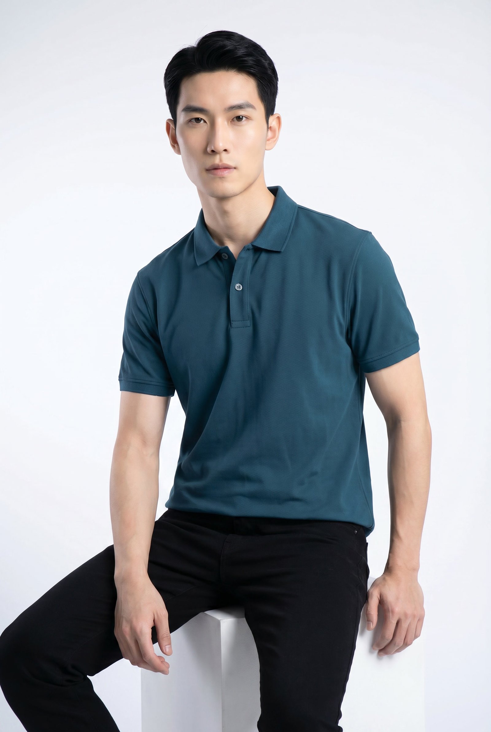 Petrol Blue Polo - Single Pique Knit Regular Fit - Image 2