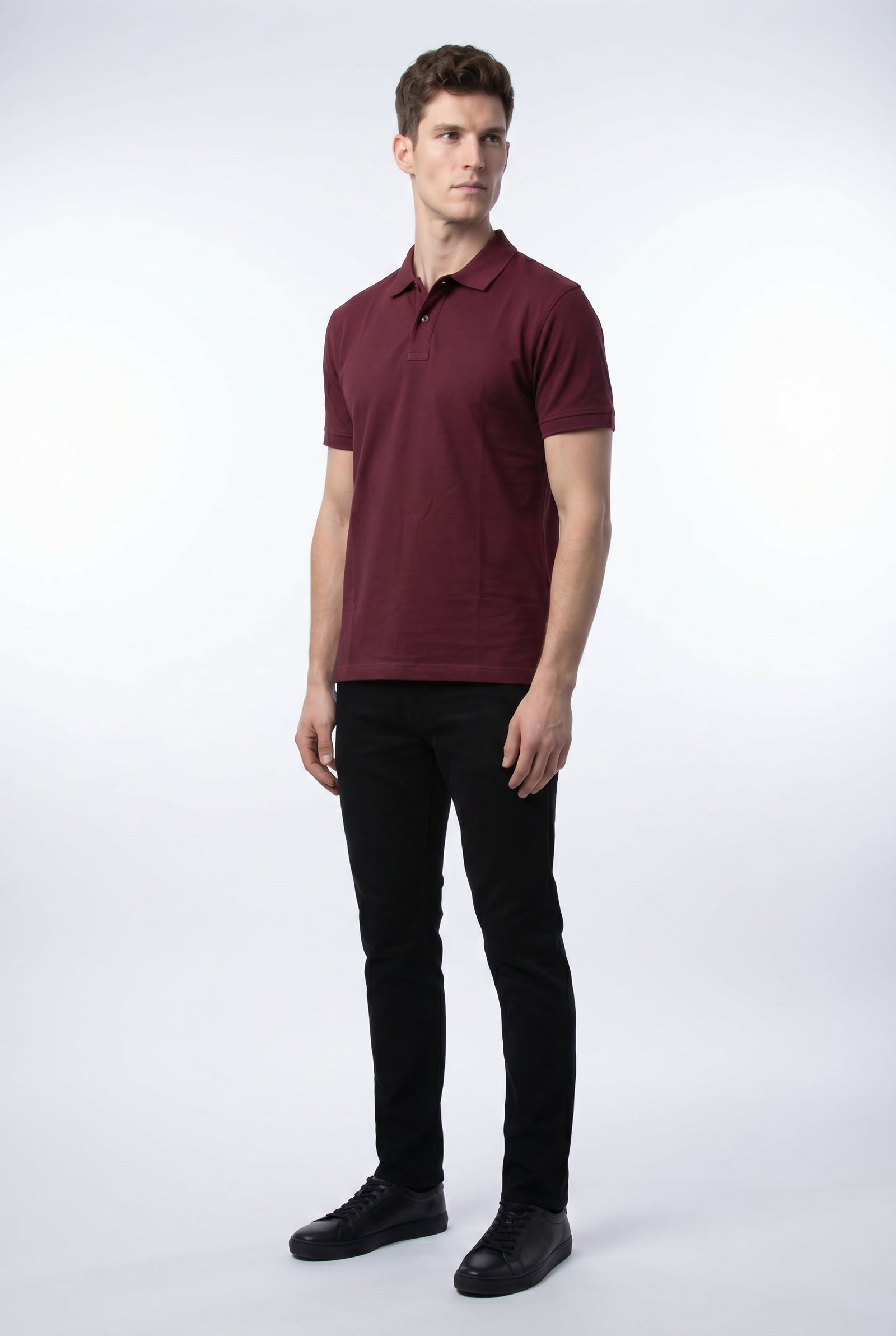 Maroon Solid Polo - Single Pique Knit Regular Fit - Image 2